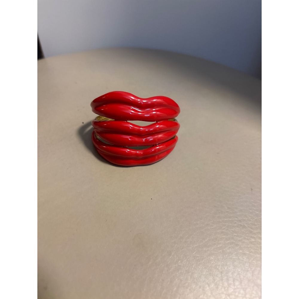 Nolan Miller Glamour Collection Gold Tone Red Lip Cuff Bracelet